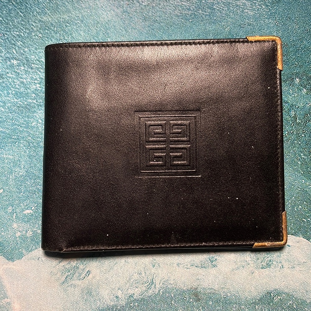 Vintage Givenchy ID Bidold Wallet Black Leather with gold corners